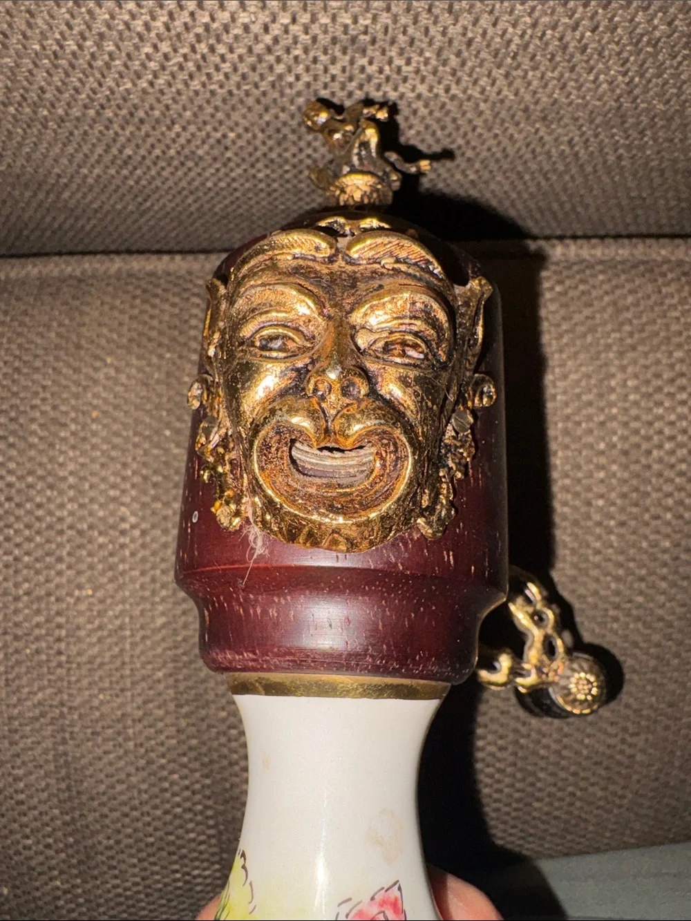 Rare find vintage Capodimonte musical pepper grinder.  Porcelain brass & wood.